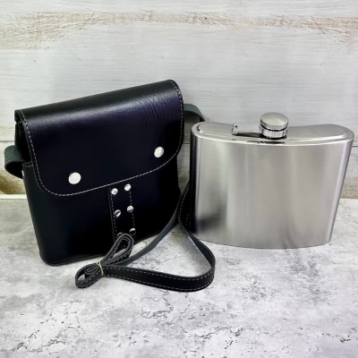 Большая фляга (950 мл) с прочным кожаным чехлом через плечо. GD-32A