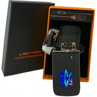 Электрическая USB-зажигалка с двойной дуговой плазмой и подсветкой ⚡⚡HL-657 Silver ice