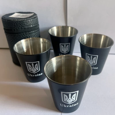 Набор металлических рюмок Ukraine (4 шт.) с кожаным чехлом PM-20-4