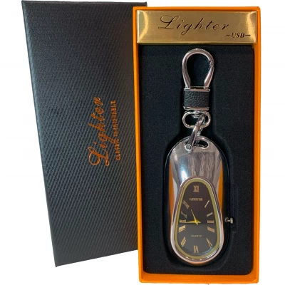 USB-зажигалка с кварцевыми часами и карабином 