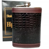 Фляга в кожаном чехле с тиснением под крокодила, 9 oz BP-9-A-Кор