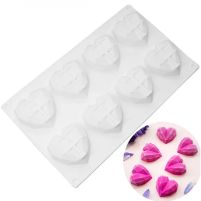 Форма силиконовая для евродесертов Сердце граненое 3D из 8 шт