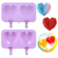 Форма силиконовая для мороженого из 2-х шт Сердце граненое с крышкой без палочек