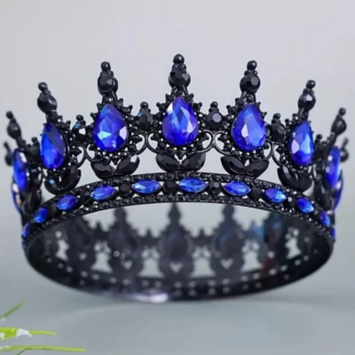 Декор для торта Корона D12 черная с синими камнями