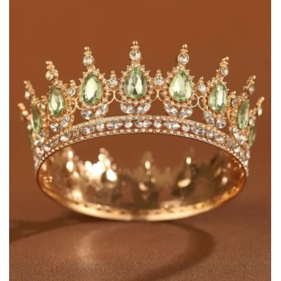 Декор для торта Корона D12 золото с светлозелеными камнями