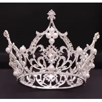 Декор для торта Корона D7 см срібло с белыми камнями та жемчугом