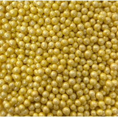 Посипка рисові кульки глазуровані жовті перламутрові D=3-4 мм 50г