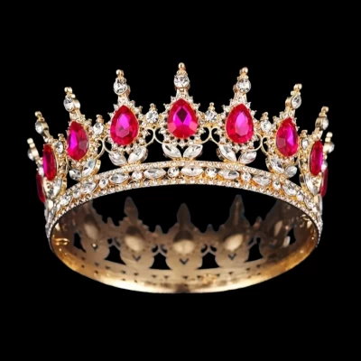 Декор для торта Корона D12 золото с малиновыми камнями