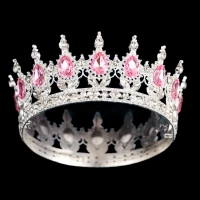 Декор для торта Корона D12 серебро с розовыми камнями