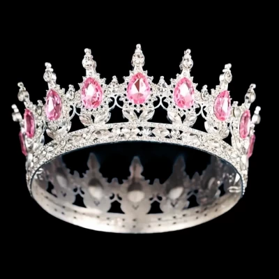 Декор для торта Корона D12 серебро с розовыми камнями