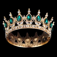 Декор для торта Корона D12 золото с зелеными камнями