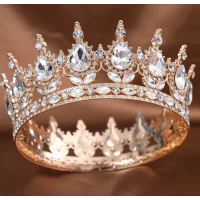 Декор для торта Корона D12 золотая с белыми камнями