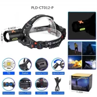 Фонарь налобный NIGHT VISION FLUORESCENCE CT012-P-TG, 2x18650, ЗУ Type-C, signal light, zoom, Box Фонарь налобный NIGHT VISION FLUORESCENCE CT012-P-TG, 2x18650, ЗУ Type-C, signal light, zoom, Box