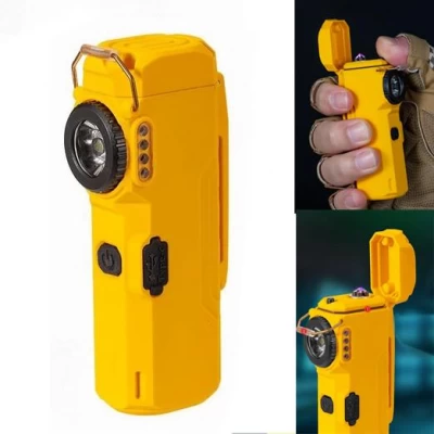 Фонарь MULTIFUNCTIONAL D51-SMD yellow, Li-Ion аккум., индикация заряда, зажигалка, ЗУ Type-C, Box