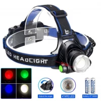 Фонарь налобный PLD-V9-F-4XPE (WHITE+RED+BLUE+GREEN), 2x18650, ЗУ Type-C, zoom, Box