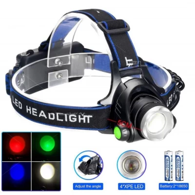 Фонарь налобный PLD-V9-F-4XPE (WHITE+RED+BLUE+GREEN), 2x18650, ЗУ Type-C, zoom, Box Фонарь налобный PLD-V9-F-4XPE (WHITE+RED+BLUE+GREEN), 2x18650, ЗУ Type-C, zoom, Box