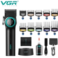 Аккумуляторная машинка для стрижки (clipper) VGR V-001 BLACK, 10 насадок, 9000 RPM, 4600 mAh, LED light, LED