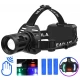 Фонарь налобный CARBON BL-2322-TG+3LED(White+Red+Blue+Green), Motion Sensor, 3x18650, ЗУ Type-C, zoom