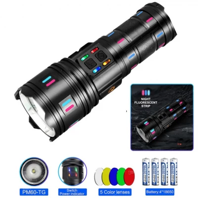 Фонарь NIGHT VISION FLUORESCENCE AK177-1 WHITE LASER LED PM60-TG, 4х18650, Power Bank, индикация заряда, ЗУ Type-C, zoom, 5