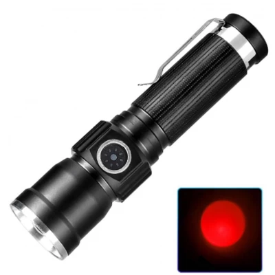 Фонарь PLD-1812-T6 (red), 1x18650, индикация заряда, ЗУ Type-C, zoom, Box