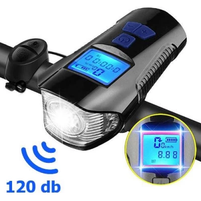 Велофонарь с компьютером и сигналом XA-585-T6+2LED, выносная кнопка, Waterproof, Li-Ion аккумулятор, ЗУ microUSB