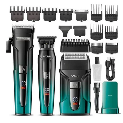 Комплект VGR 3 в 1 V-694 GREEN аккумуляторная машинка для стрижки (clipper), триммер и электробритва (шейвер)