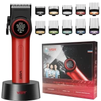 Аккумуляторная машинка для стрижки (clipper) VGR V-001 RED, 10 насадок, 9000 RPM, 4600 mAh, LED light, LED