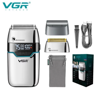 Электробритва VGR V-350 SILVER шейвер, двойное лезвие, 2 насадки, LED Display
