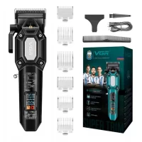 Аккумуляторная машинка для стрижки (clipper) VGR V-600 BLACK, 6 насадок, регулятор высоты, LED display, 7000 RPM