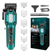 Аккумуляторная машинка для стрижки (clipper) VGR V-600 GREEN, 6 насадок, регулятор высоты, LED display, 7000 RPM