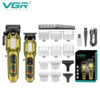 Комплект VGR 2 в 1 V-600&900 GOLD, аккумуляторная машинка для стрижки (clipper) и триммер, 10 насадок, LED