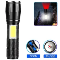 Фонарь C609-T6(Red)+COB(White), Li-Ion аккумулятор, ЗУ microUSB, zoom, Box
