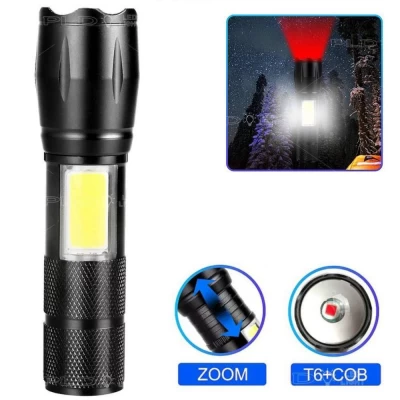 Фонарь C609-T6(Red)+COB(White), Li-Ion аккумулятор, ЗУ microUSB, zoom, Box