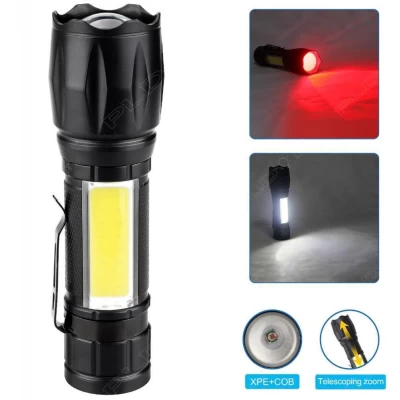 Фонарь W601-XPE(Red)+COB(White), Li-Ion аккум., ЗУ Type-C, zoom, Box