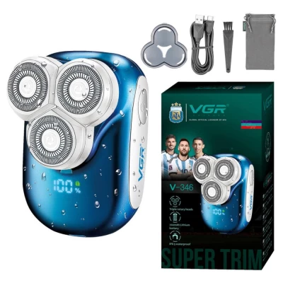 Электробритва VGR V-346 BLUE, роторная, IPX5, LED display
