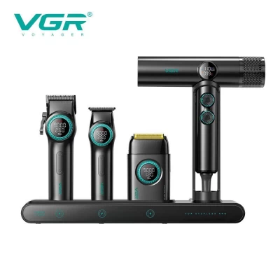 Комплект VGR STEPLERSS PRO 4 IN 1 BLACK, машинка для стрижки (Clipper), триммер, электробритва, фен