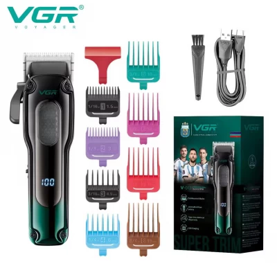 Аккумуляторная машинка для стрижки (clipper) VGR V-013 GREEN, 8 насадок, 6500 RPM, 2000 mAh, LED display