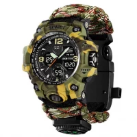 Часы наручные 1155BCMGN SKMEI PARACORD, GREEN CAMO, Compass, термометр, свисток, кресало