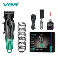 Аккумуляторная машинка для стрижки (clipper) VGR V-662 GREEN, 7000 RPM, 6 насадок, LED display