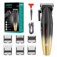 Аккумуляторная машинка для стрижки (clipper) VGR V-003 GOLD, 6 насадок, TURBO режим 9000 RPM, керамическое лезвие, LED display
