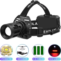 Фонарь налобный CARBON BL-2322-TG+3LED(White+Red+Blue+Green), Motion Sensor, 3x18650, ЗУ Type-C, zoom