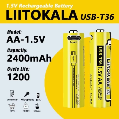 Аккумулятор AA, LiitoKala USB-T36 1.5V, 2400mAh, ОРИГИНАЛ