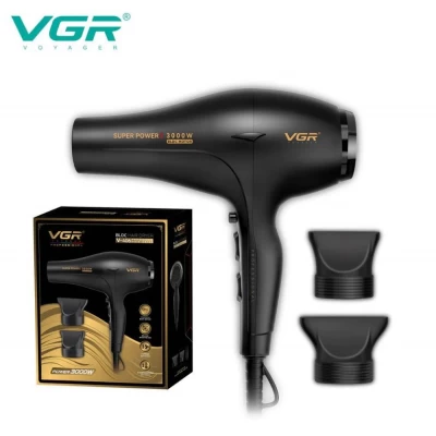 Фен профессиональный VGR V-406 BLACK, 3 уровня обдува, 3 уровня температуры, 2 насадки, 3000 Вт