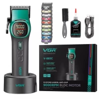 Аккумуляторная машинка для стрижки (clipper) VGR V-885C GREEN, 10 насадок, LED display