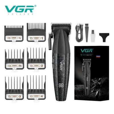 Аккумуляторная машинка для стрижки (clipper) VGR V-640C BLACK, 6 насадок, LED display, 9000RPM