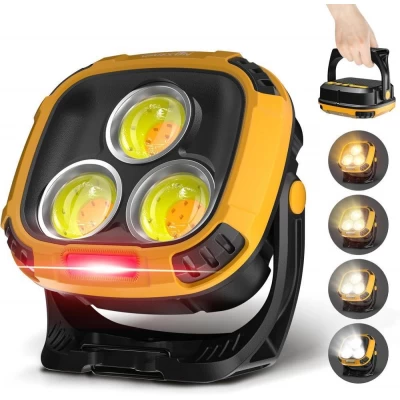 Фонарь кемпинг W891-1-3COB(White+Yellow)+5SMD(Red), Power bank, 2x18650, ЗУ Type-C, магнит, крюк
