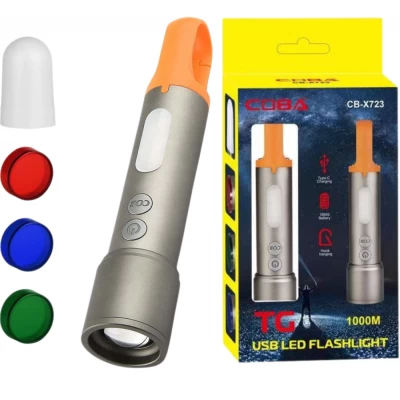 Фонарь CB-X723-TG+3LED, Li-Ion аккумулятор, 3 фильтра, ЗУ Type-C, zoom, Box