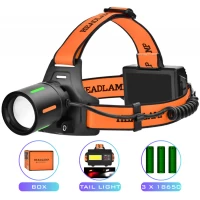 Фонарь налобный NIGHT VISION FLUORESCENCE BL-T67-TG+COB(White+Red), 3x18650, 1 РЕЖИМ, Power Bank, ЗУ Type-C, zoom