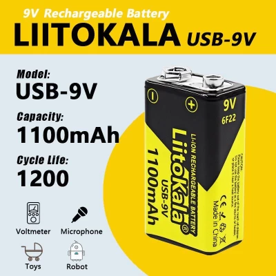Аккумулятор Крона, LiitoKala USB-9V, 1100mAh, ОРИГИНАЛ