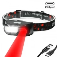 Фонарь налобный 1804-LED(Red)+COB(White), 1x18650, ЗУ Type-C